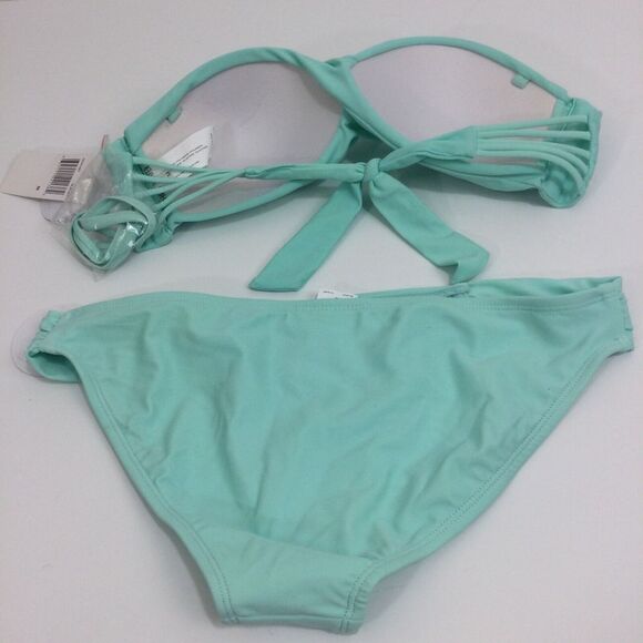 Hot Water Two Piece Strapless Tie Back Bikini Swimsuit Swimwear Aqua Size M NWT - Picture 3 of 7